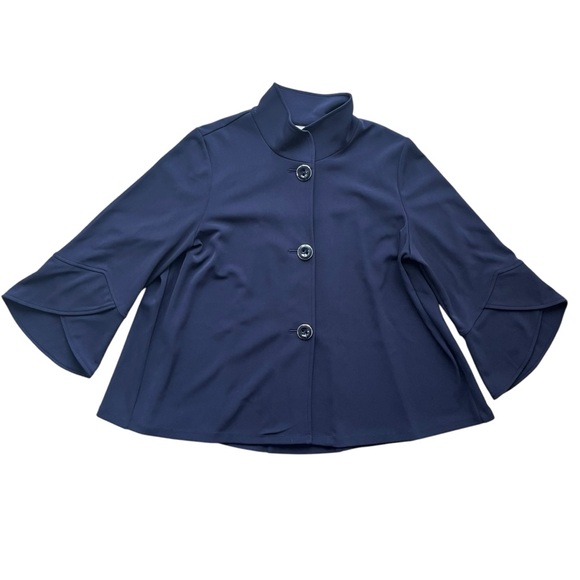 Susan Graver Jackets & Blazers - Susan Graver Women S Navy LK Fusion Button Front 3/4 Tulip Sleeve Jacket А384242